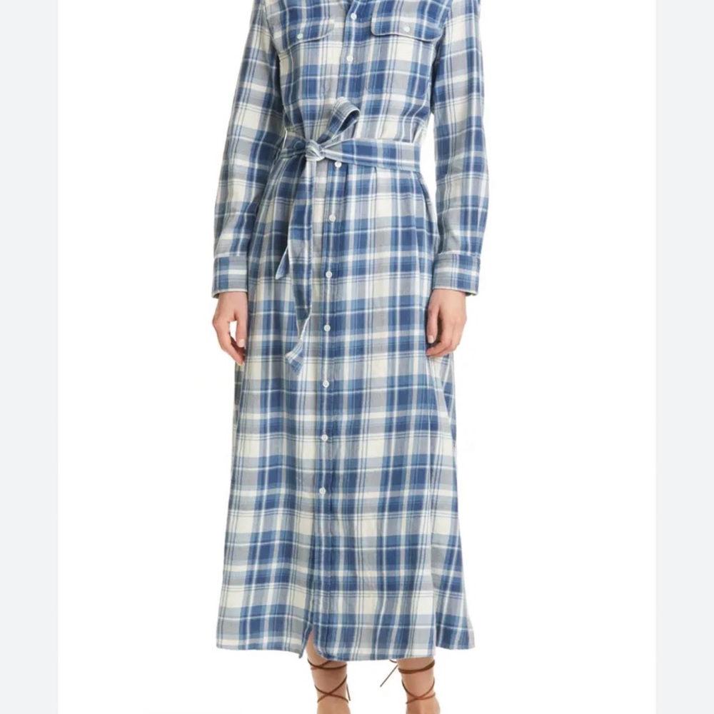 Polo Ralph Lauren Blue and White Plaid Shirt Dress